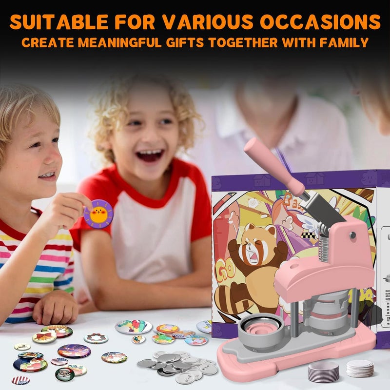 ppttoodd Pink Button Maker Machine 58mm (2.25 inch), DIY Button Pin Maker Machine Comes with Free Button Parts, Circle Cutter, Cutting Board, Pattern Paper, Holographic Bags, Colored Film, and Protective Case - Image 5